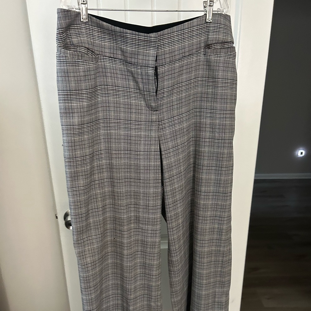Gray Wide Leg Plaid Trousers